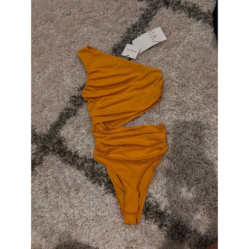 Zara Orange One-Shoulder Bodysuit